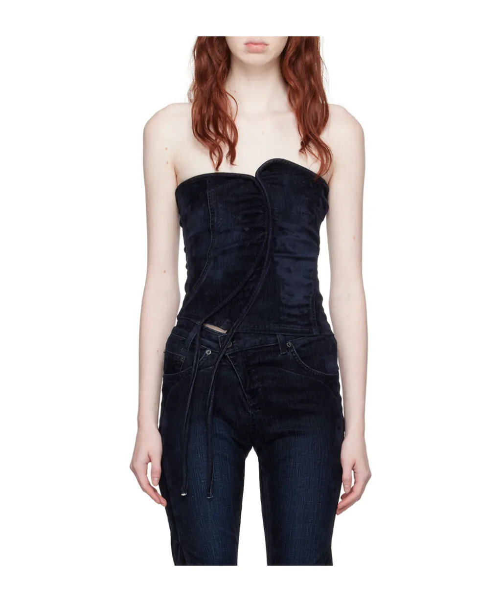 Logo-Patch Panelled Denim Corset