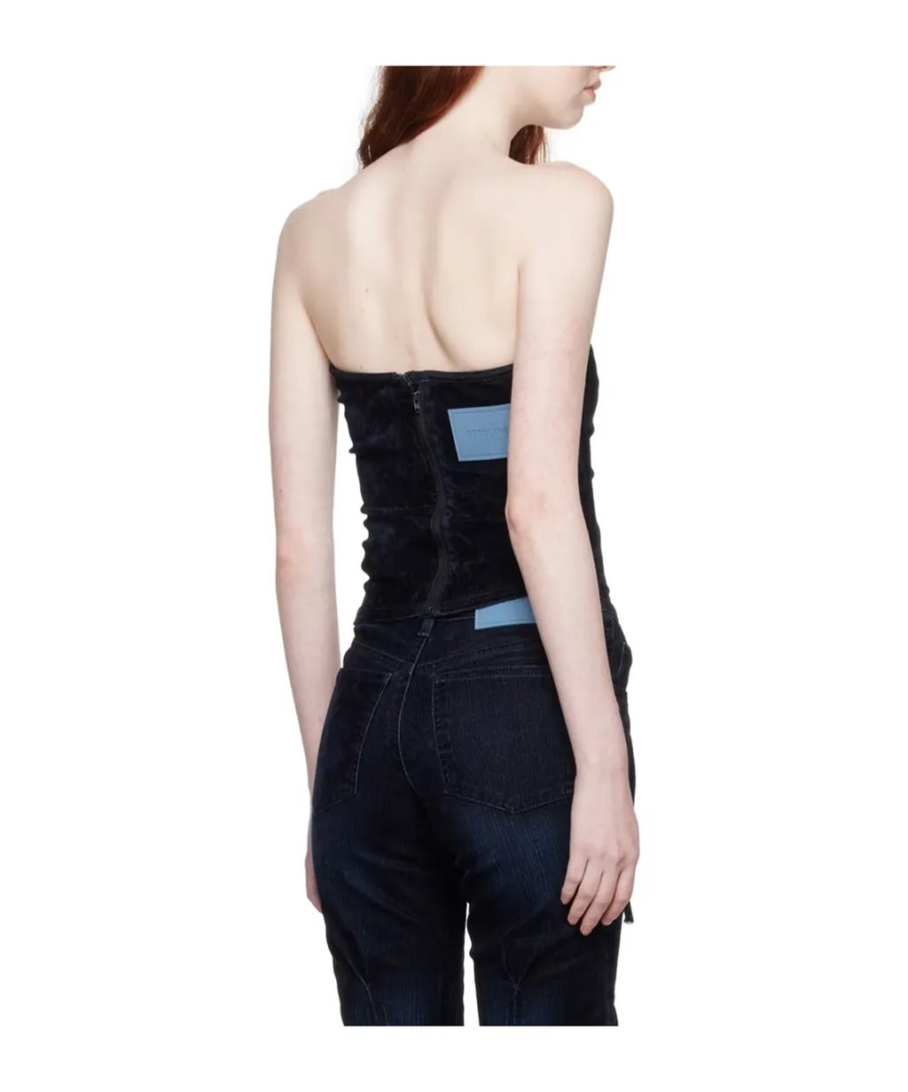 Logo-Patch Panelled Denim Corset