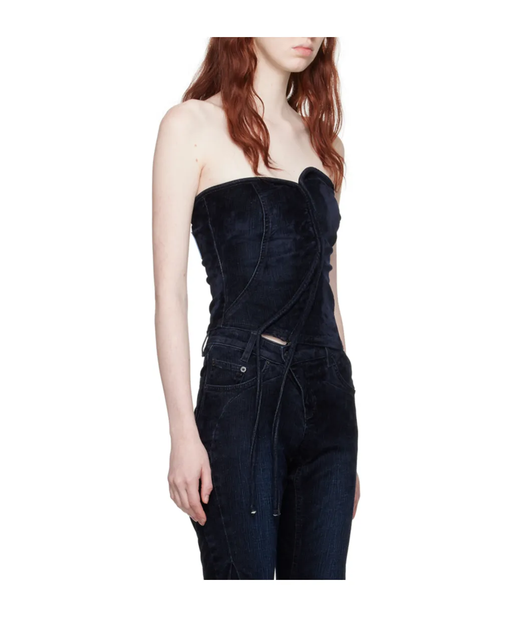 Logo-Patch Panelled Denim Corset