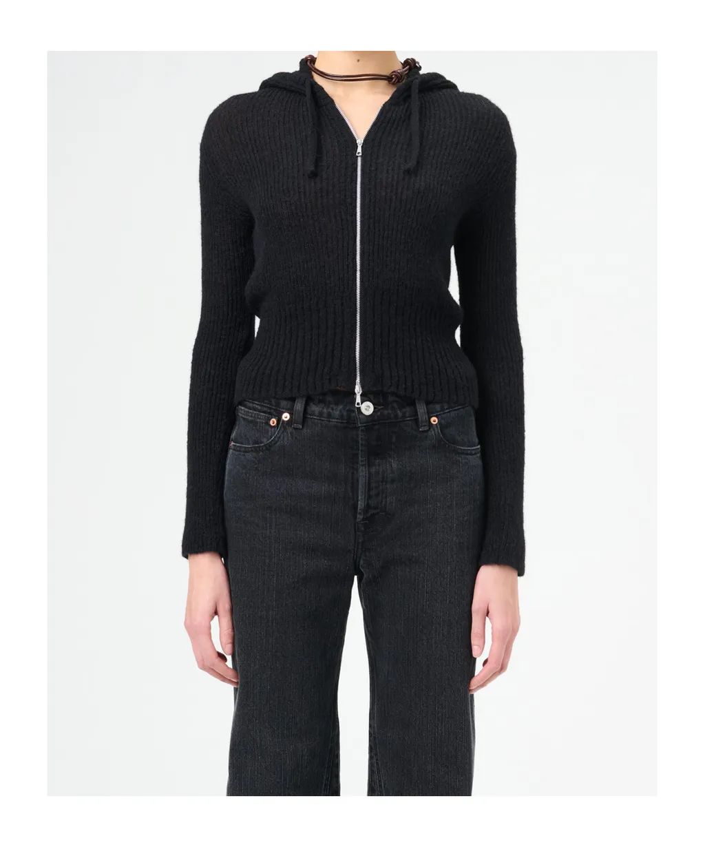 Compact Hood Knitted Zip-Up Cardigan