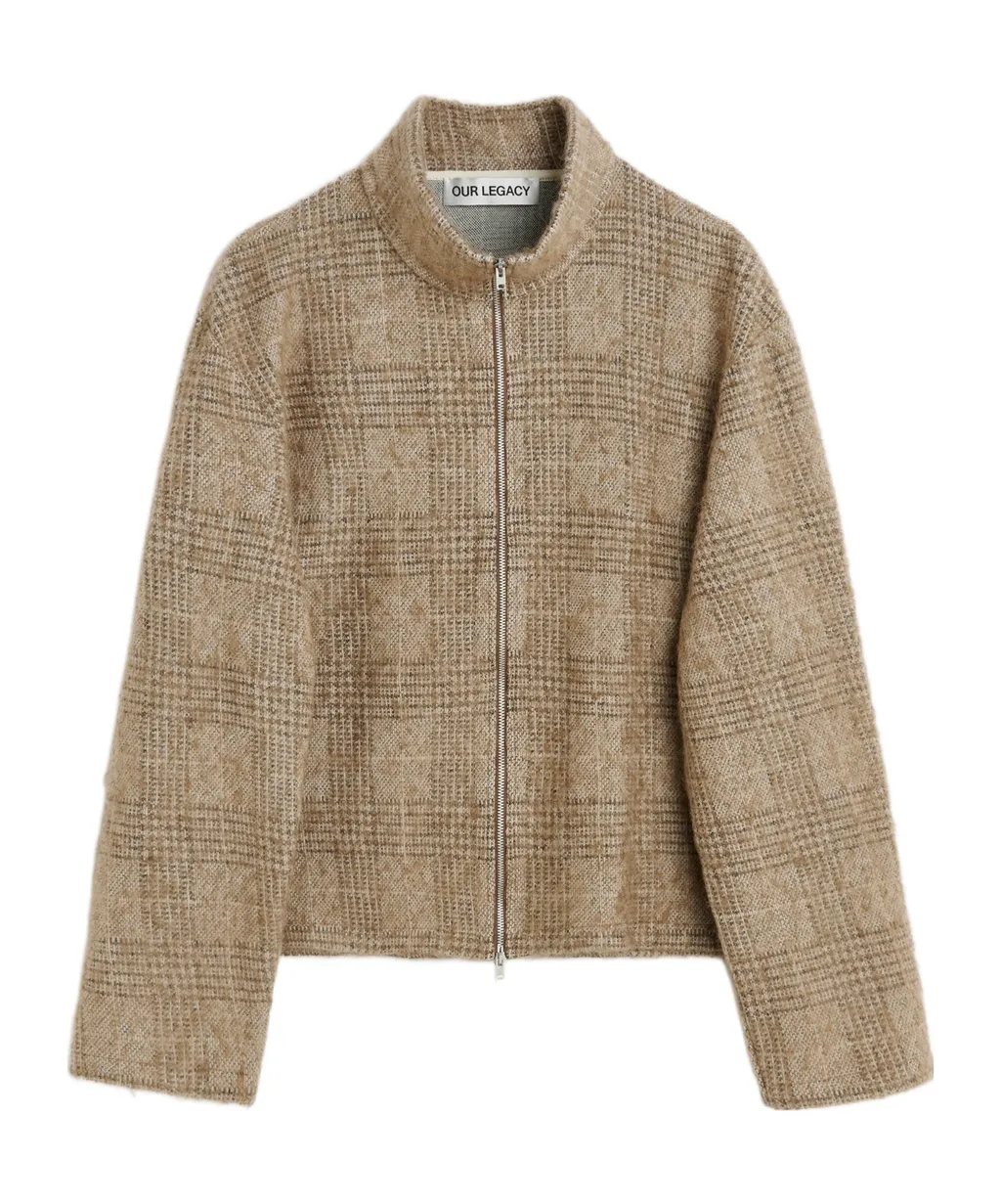 Shrunken Checked Fullzip Cardigan