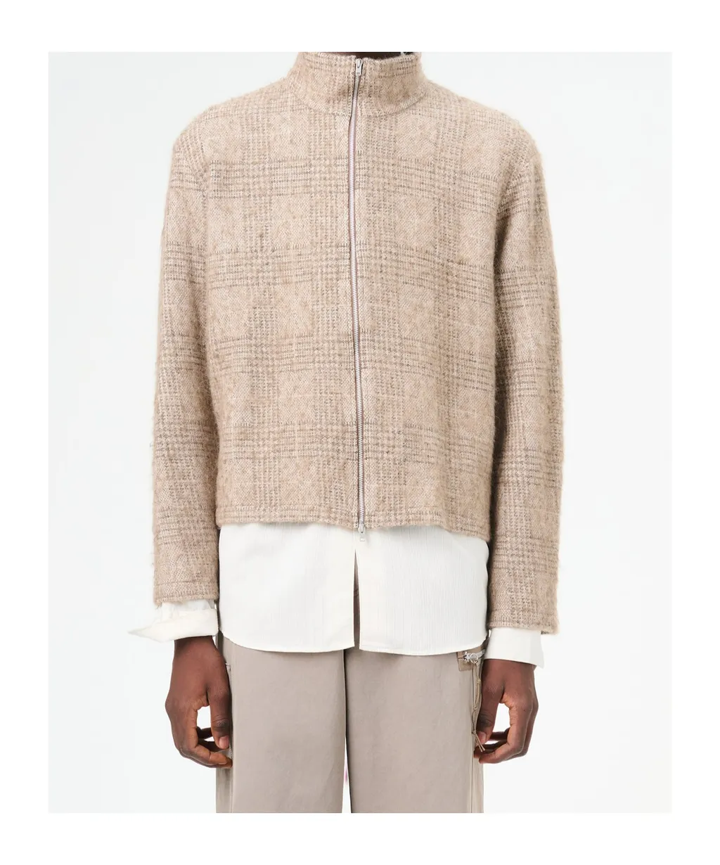 Shrunken Checked Fullzip Cardigan