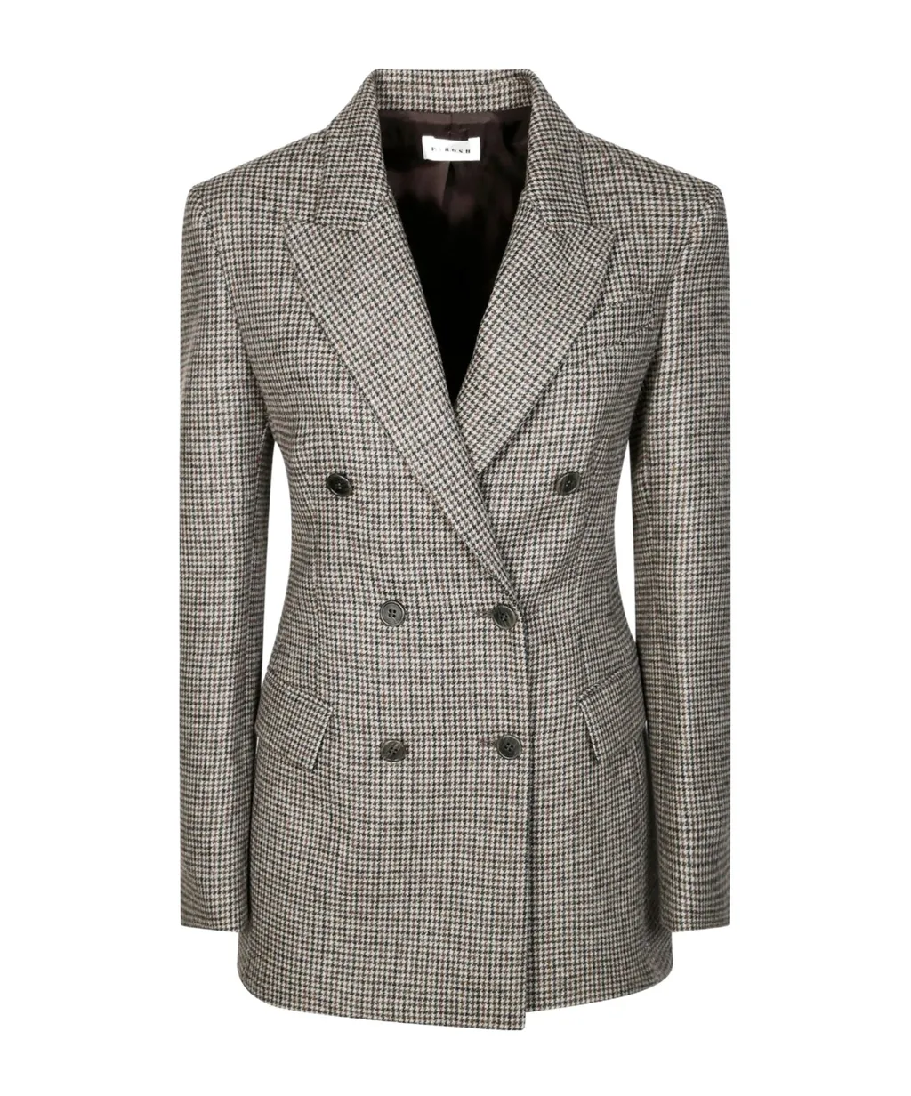 Check-Pattern Double-Breasted Blazer