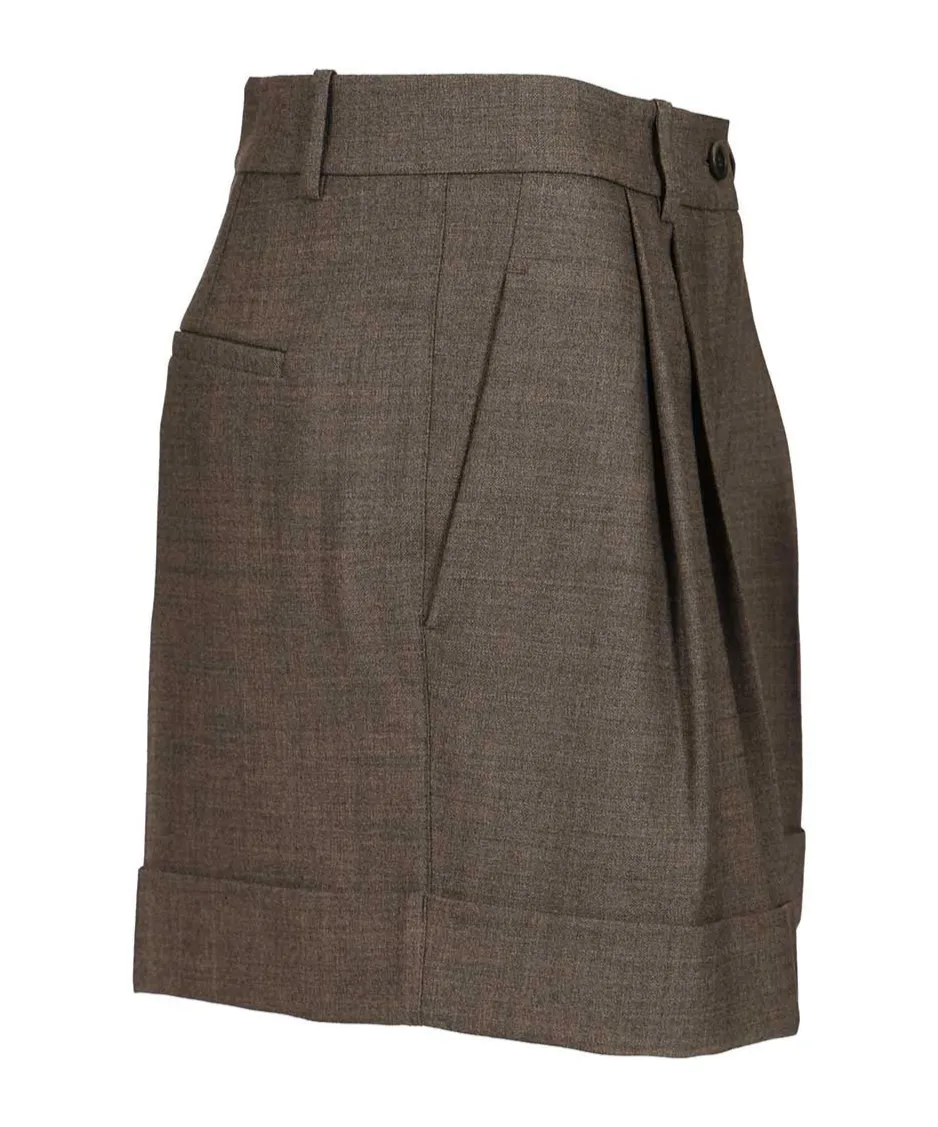 Wool Blend Pleated Shorts
