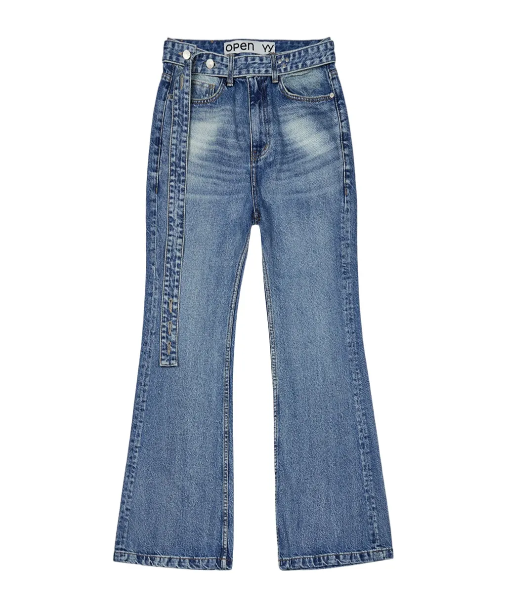 Belted Loose Flared Jeans