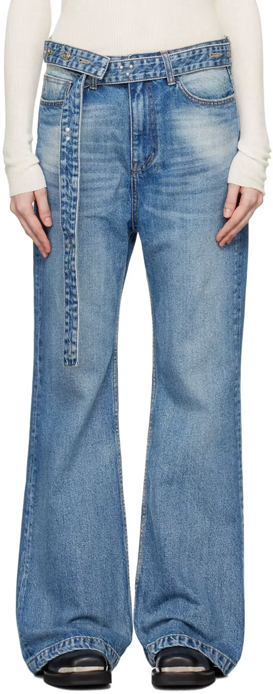 Belted Loose Flared Jeans