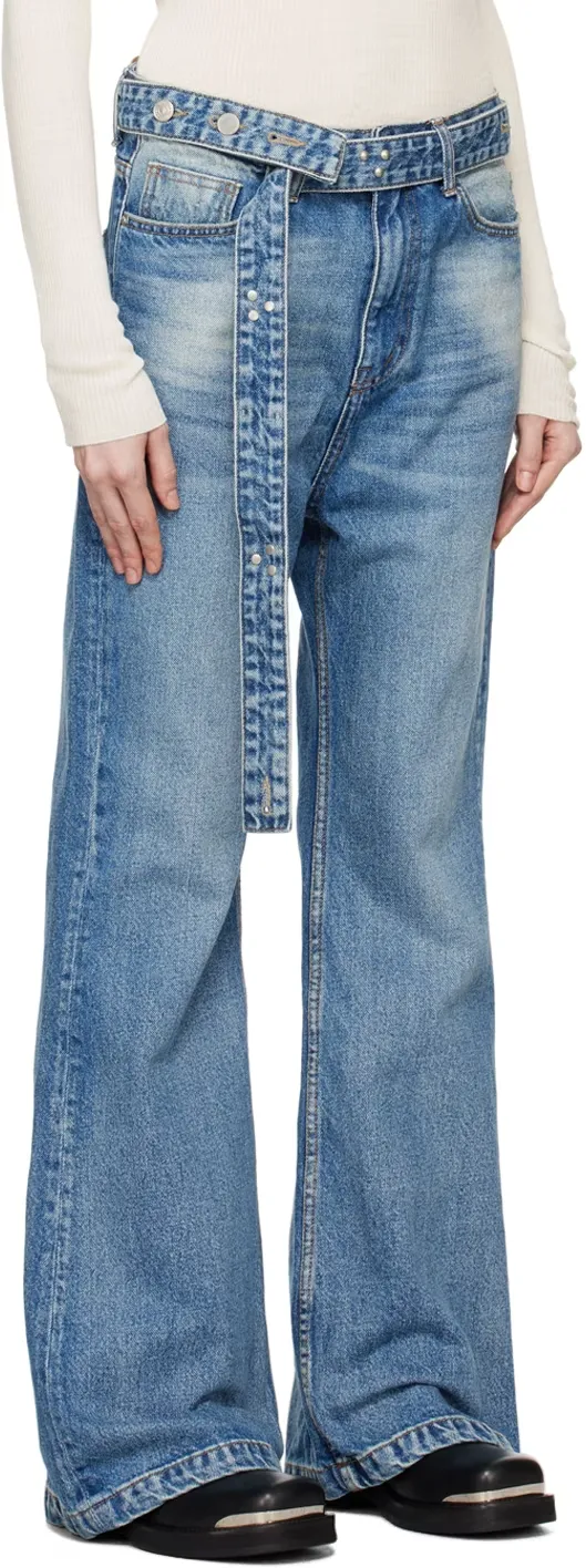 Belted Loose Flared Jeans