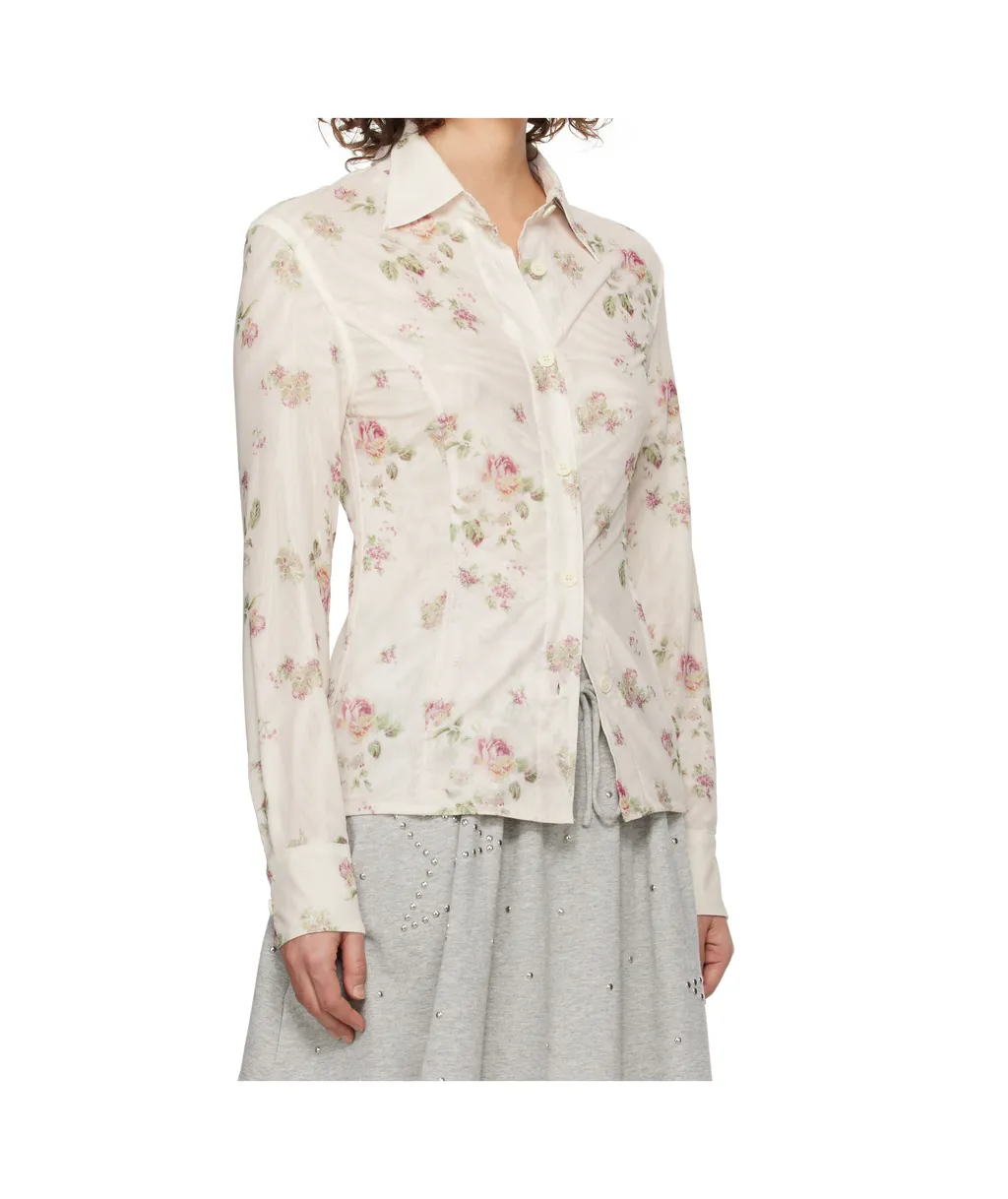 Double-Layered Mesh Print Shirt