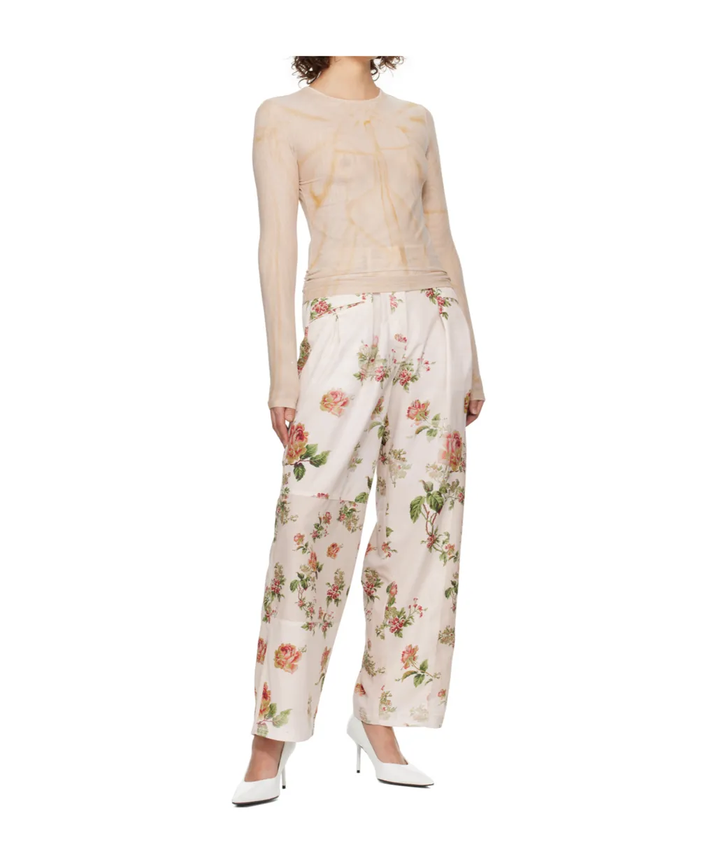 Ribbon Print Mesh Long-Sleeved T-Shirt
