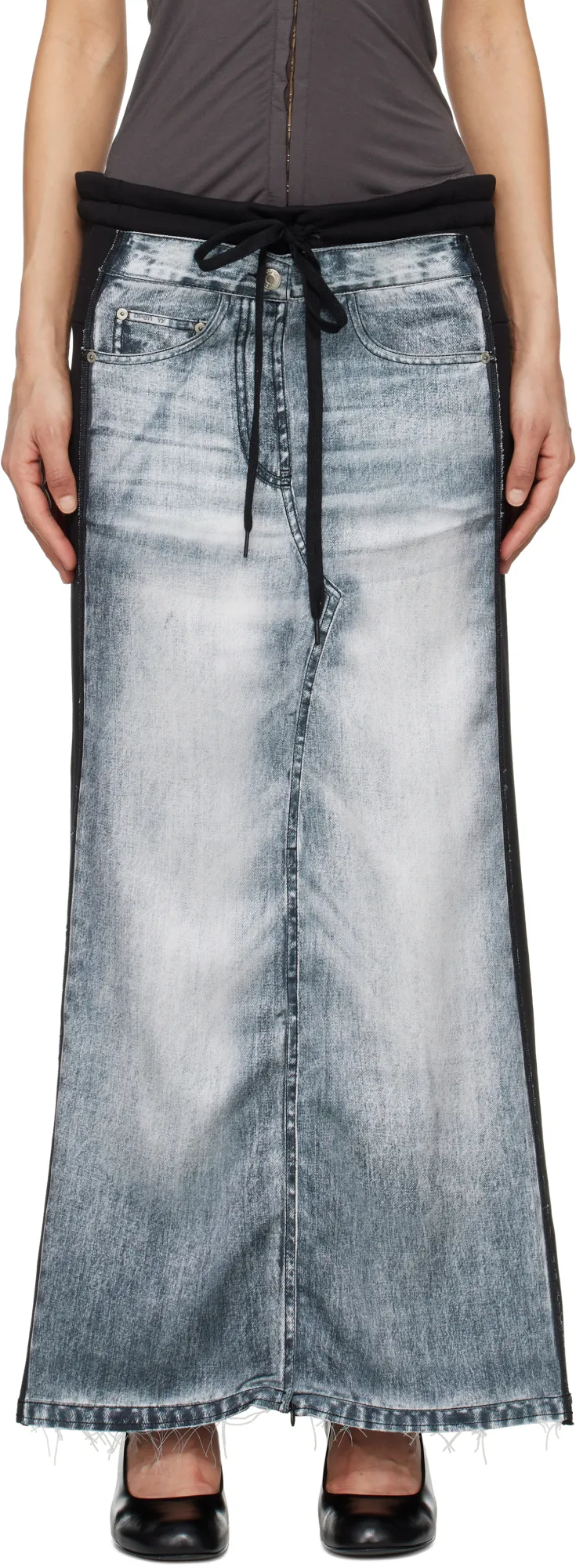 Front Jean Effect Jersey Skirt