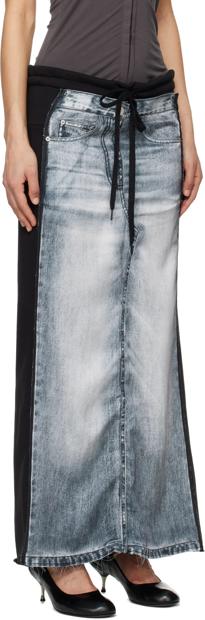 Front Jean Effect Jersey Skirt
