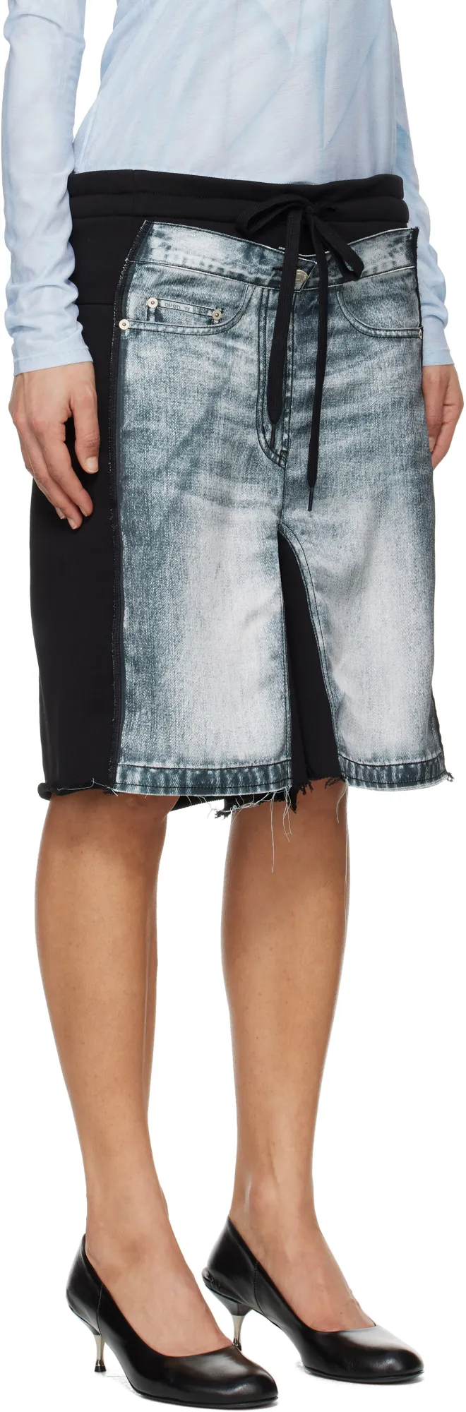 Denim-Effect Jersey Shorts