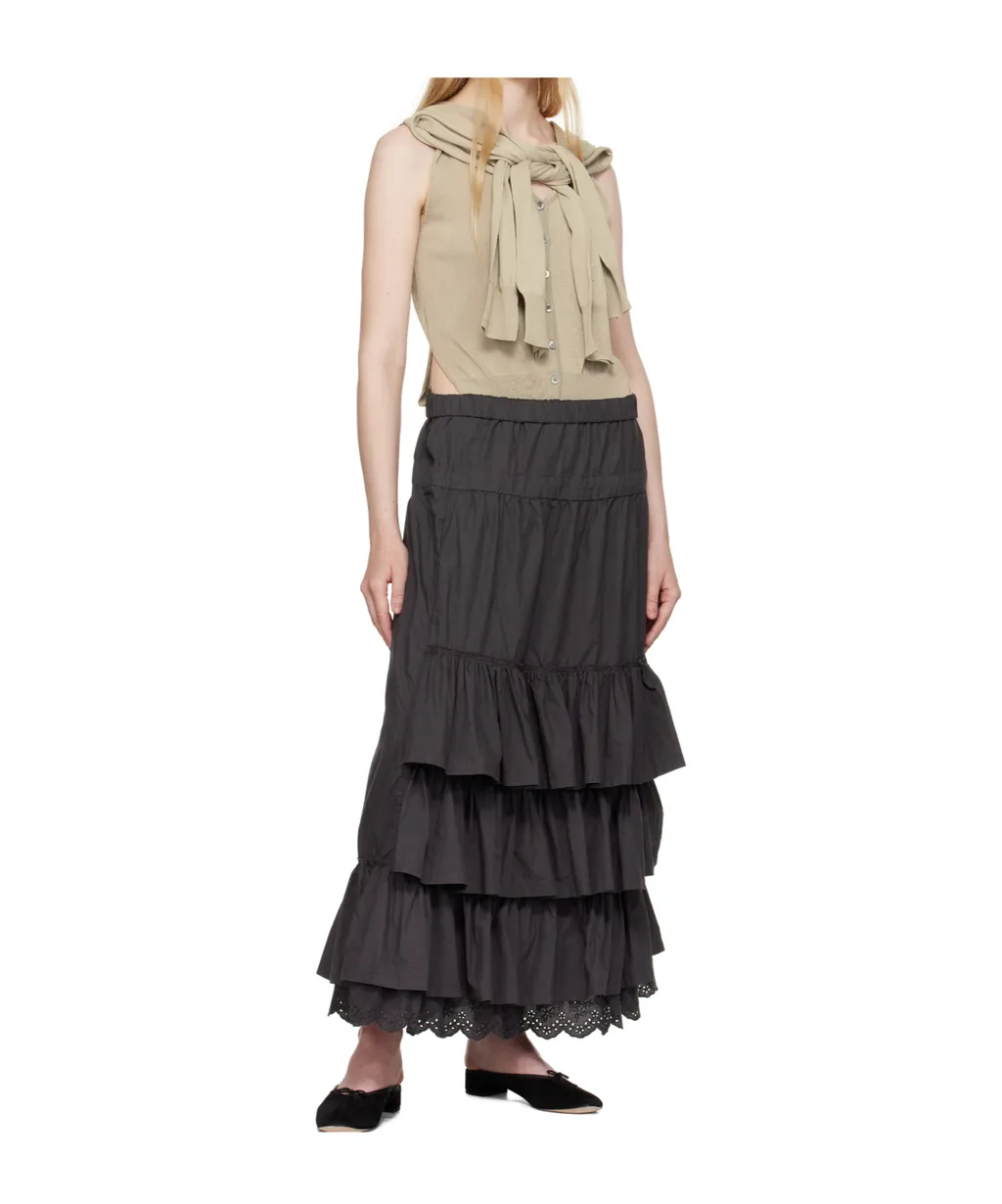 Rolled Waist Layered Midi Skirt