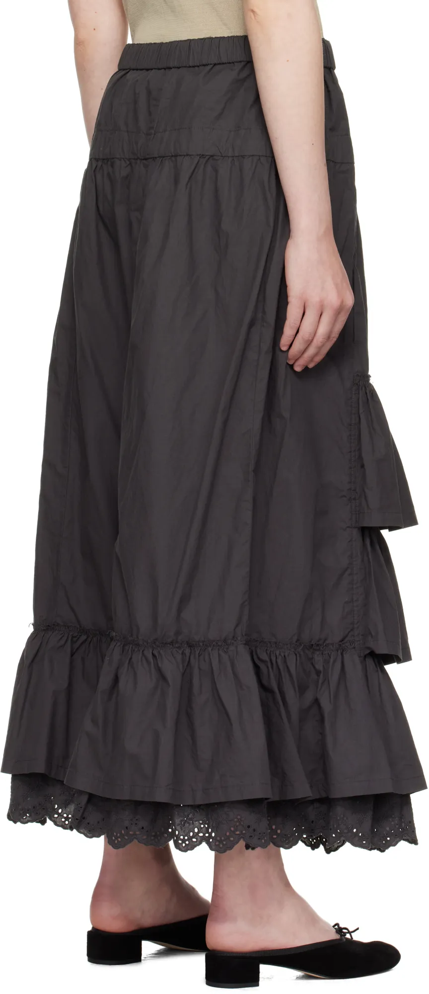 Rolled Waist Layered Midi Skirt