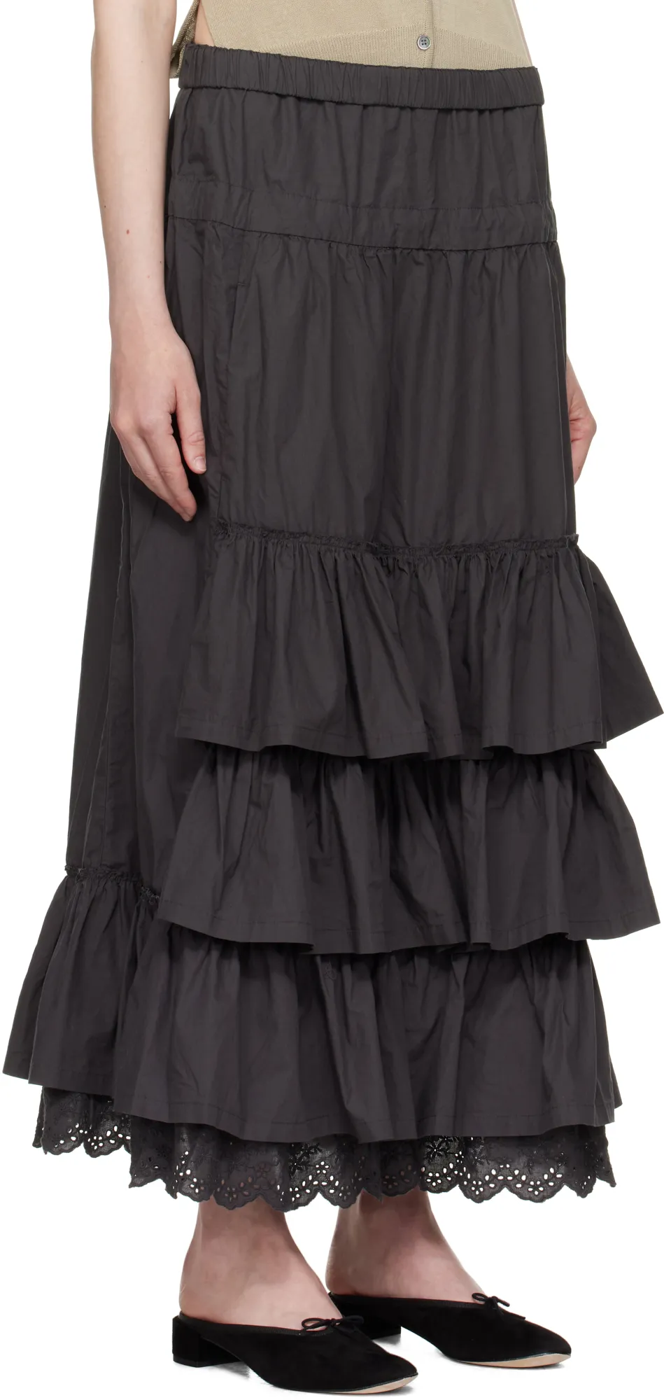 Rolled Waist Layered Midi Skirt