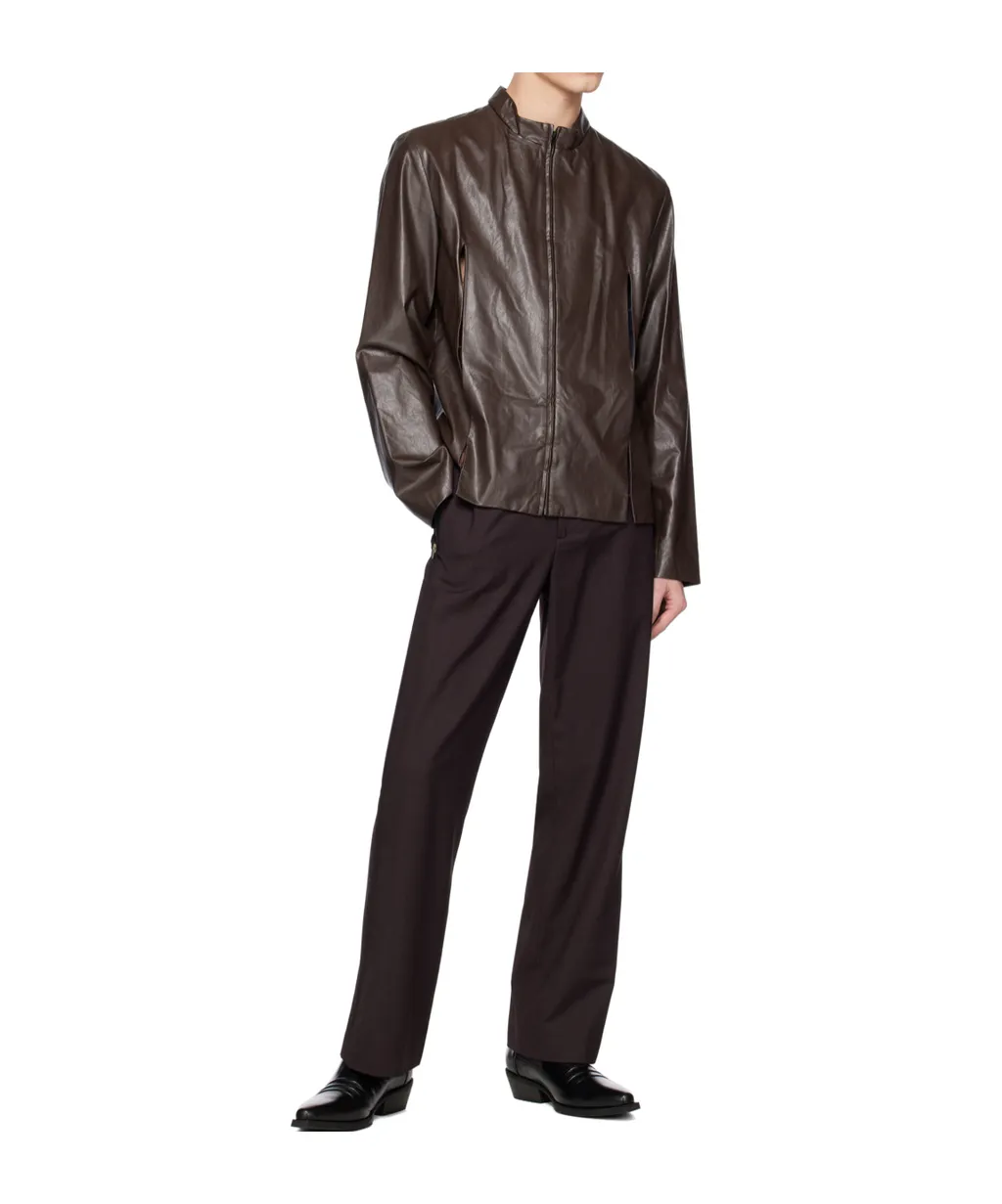 Slit Faux Leather Jacket