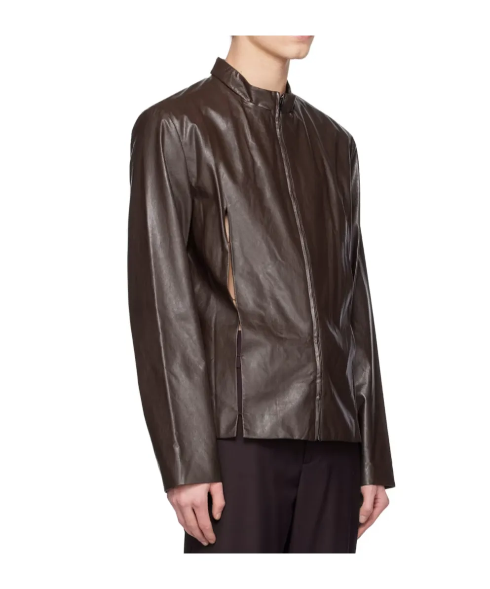Slit Faux Leather Jacket