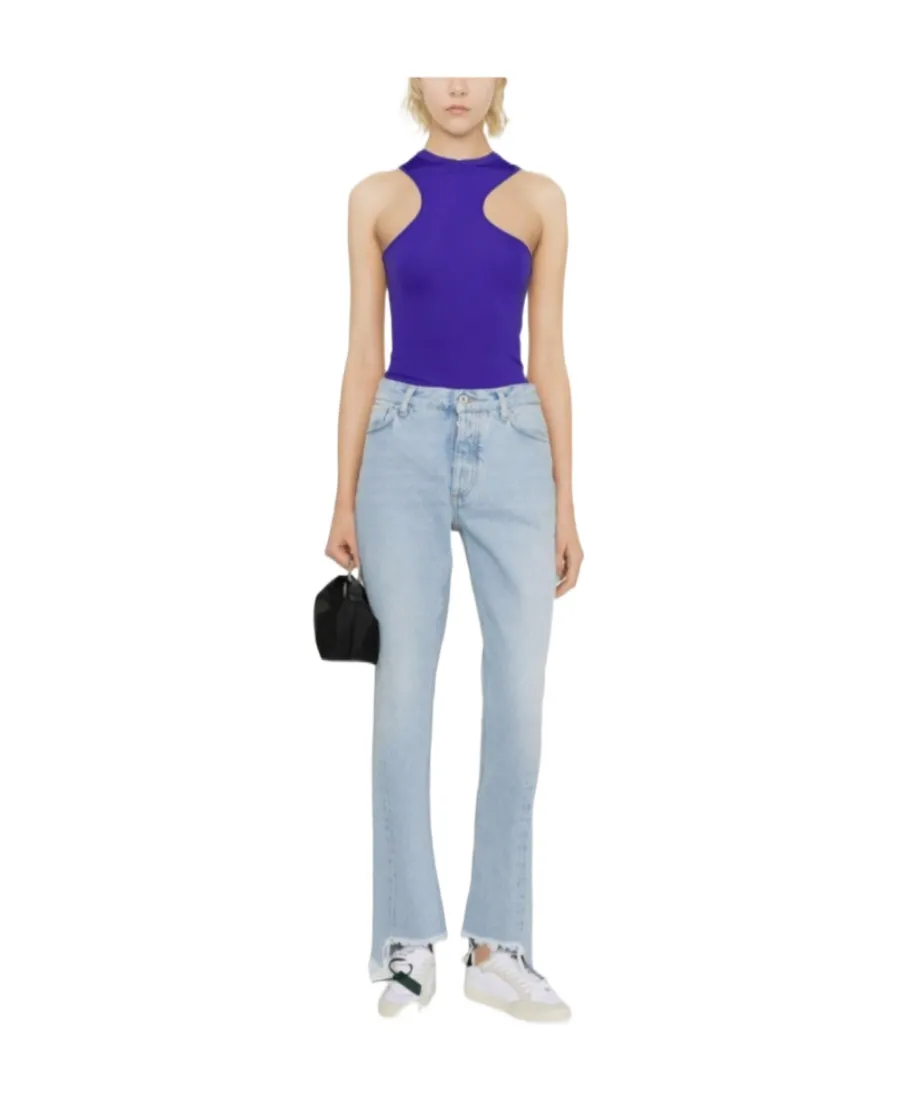 Frayed-Edge Straight Leg Skinny Jeans
