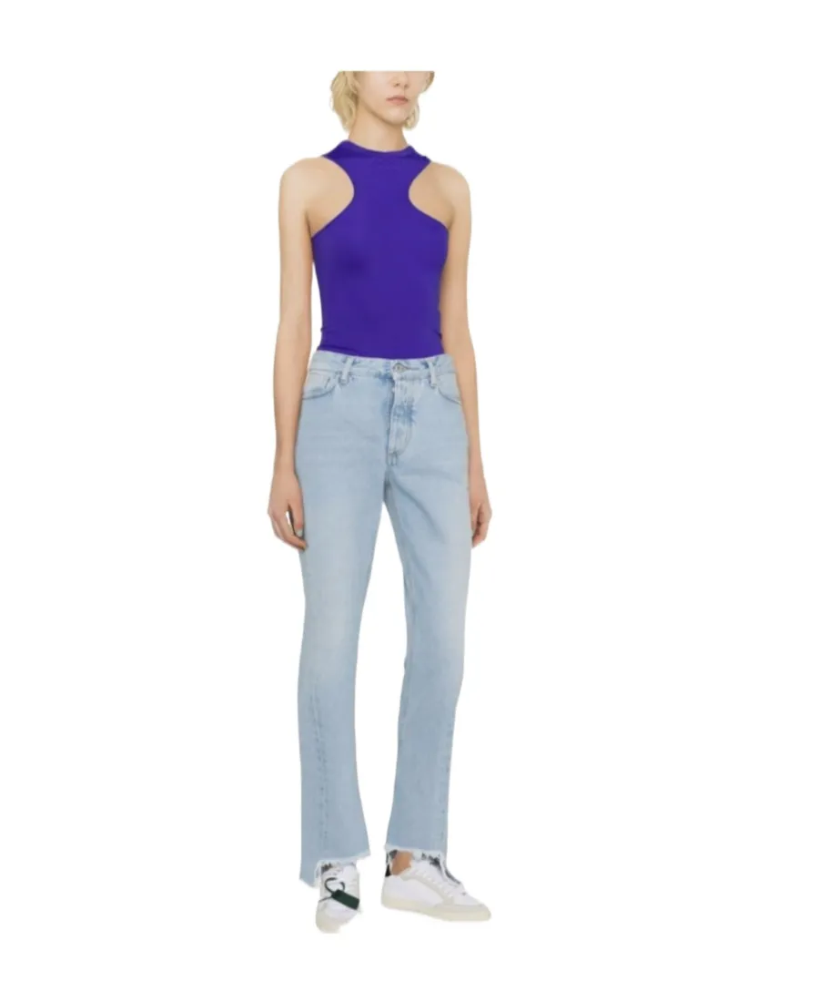 Frayed-Edge Straight Leg Skinny Jeans