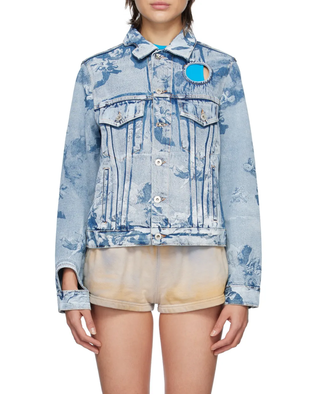 Cut-Out Long-Sleeved Denim Jacket