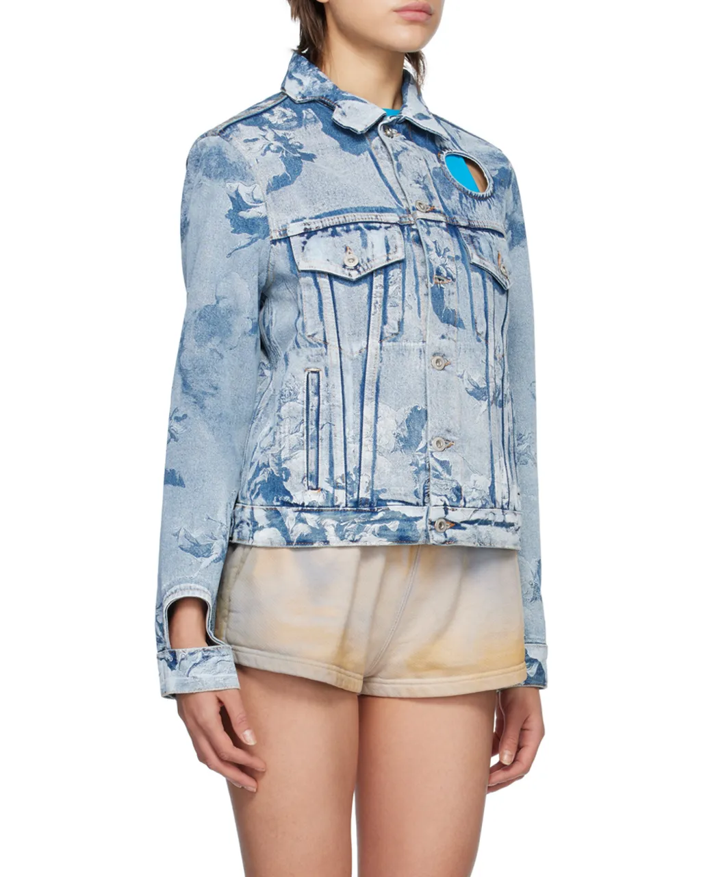 Cut-Out Long-Sleeved Denim Jacket