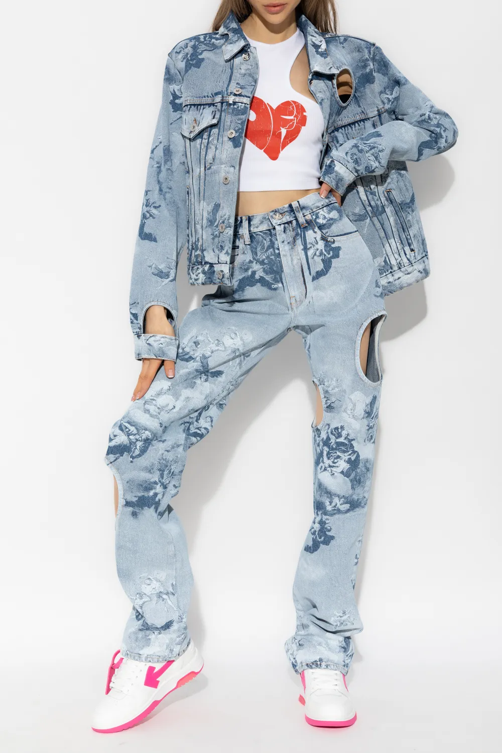 Cut-Out Long-Sleeved Denim Jacket
