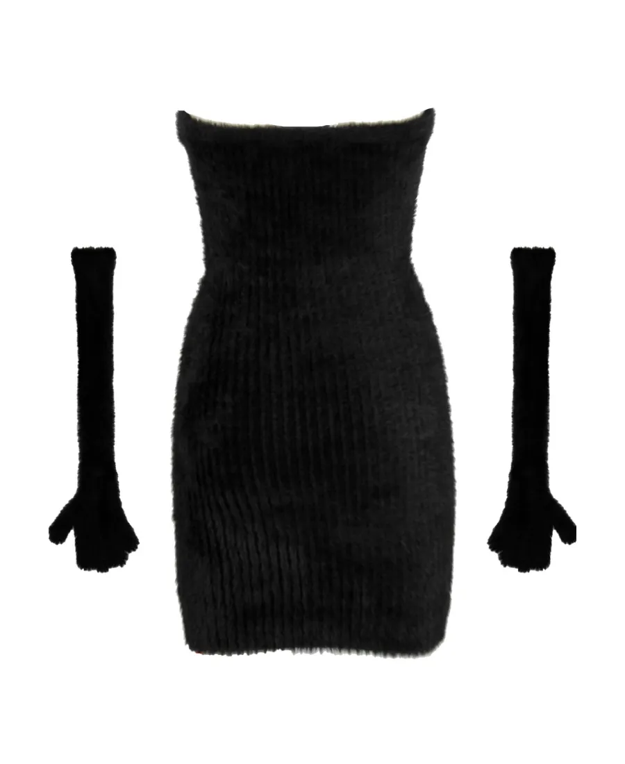 Fuzzy Gloves Knitted Mini Dress