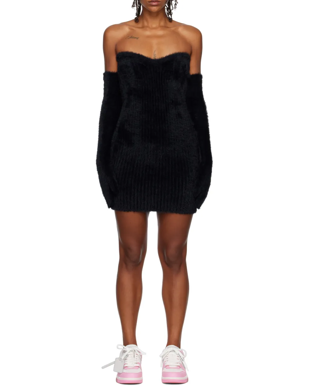 Fuzzy Gloves Knitted Mini Dress