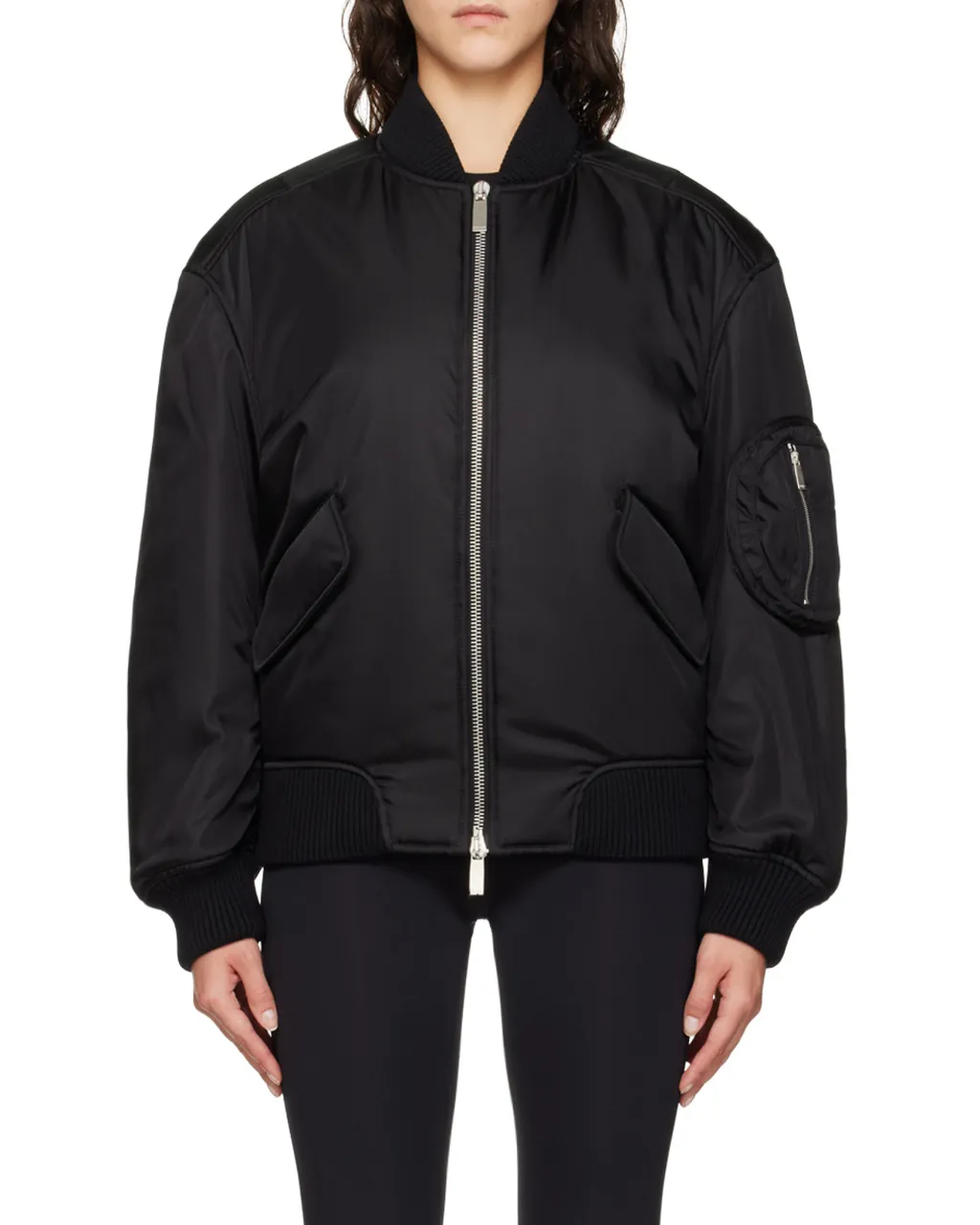 Band-Collared Zip-Up Bomber Jacket