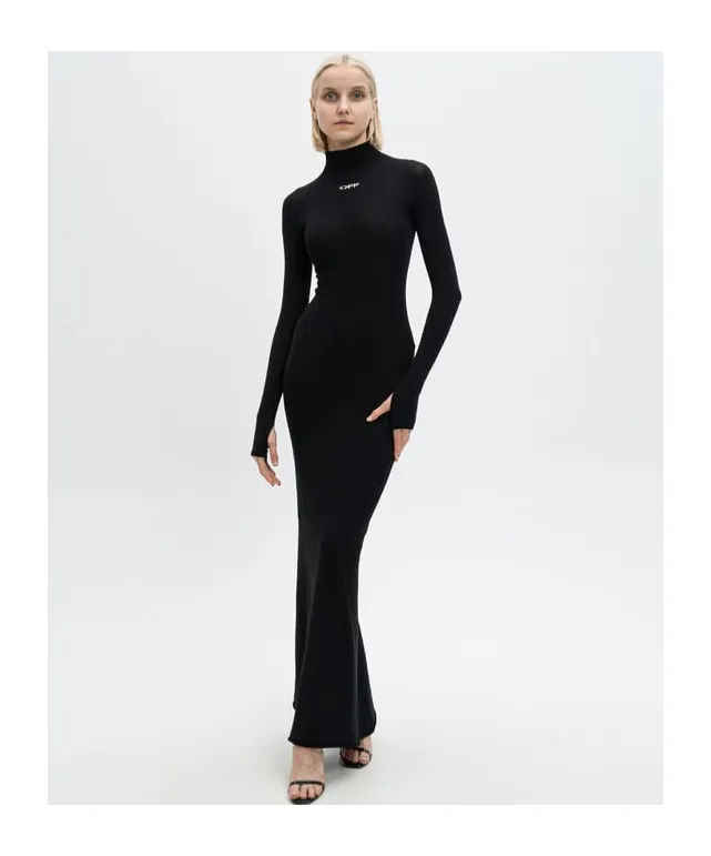 Off Stamp High Neck Long-Sleeved Dress
