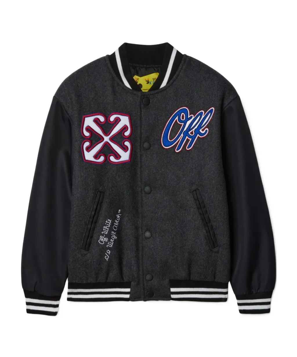 Ow Patch Slogan Embroidered Varsity Jacket