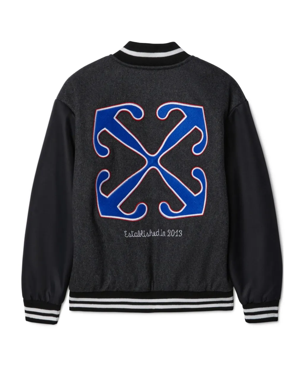 Ow Patch Slogan Embroidered Varsity Jacket