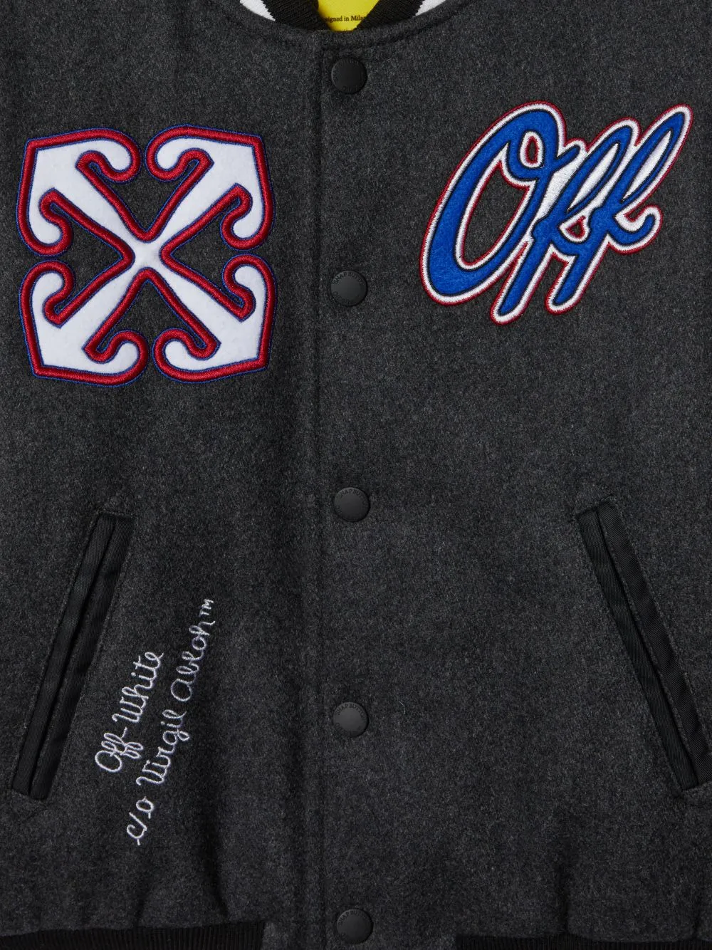 Ow Patch Slogan Embroidered Varsity Jacket