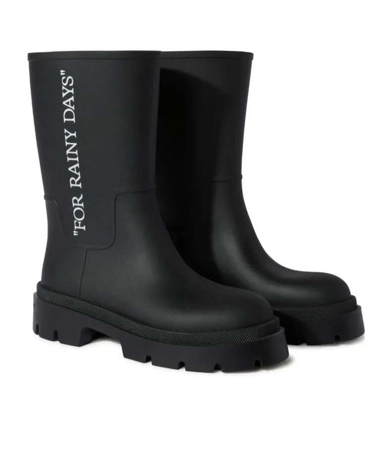 Slogan Printed Round Toe Boots