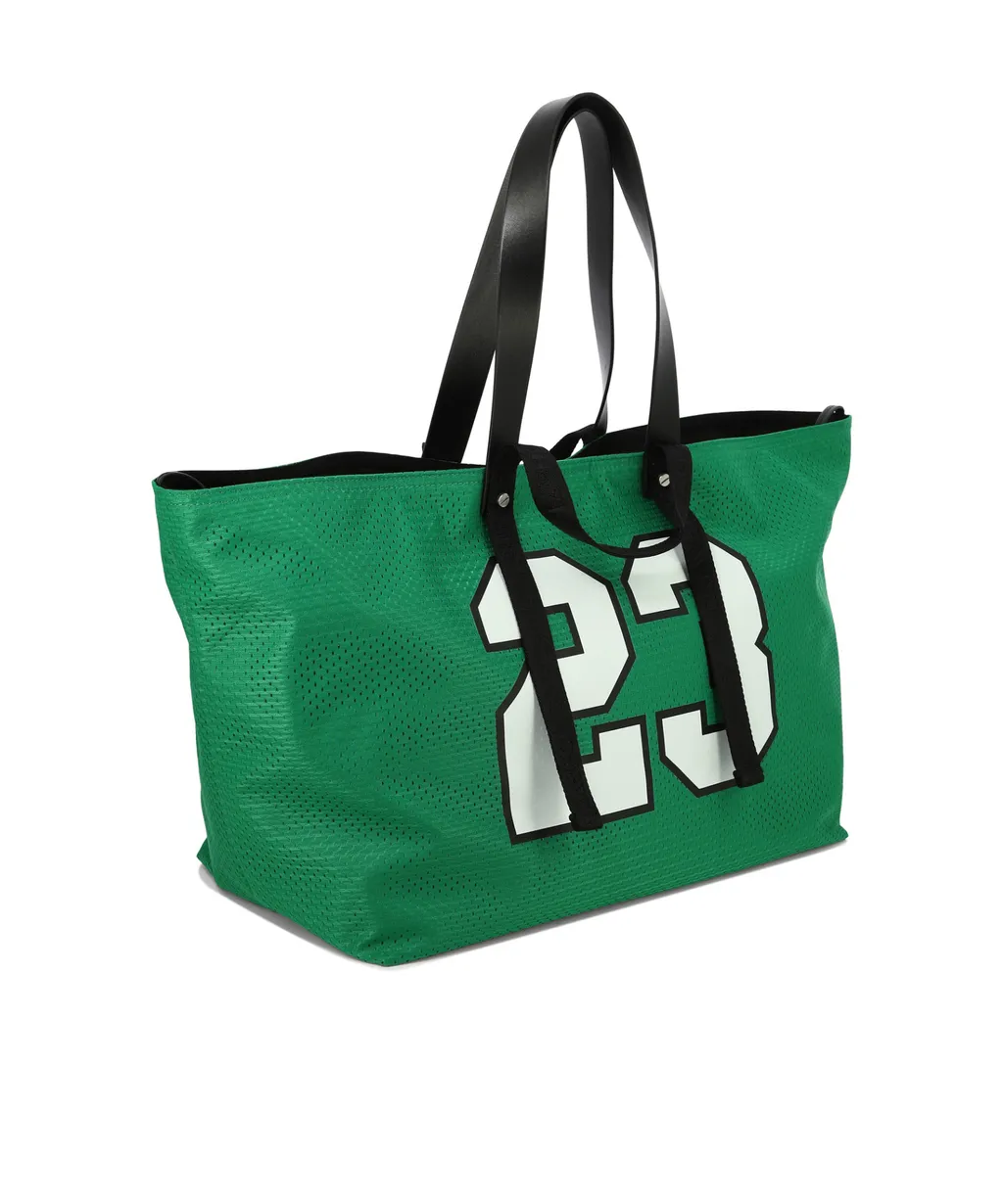 Logo Printed Mesh Top Handle Bag