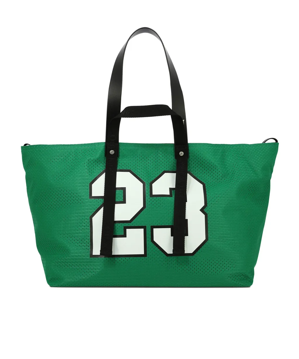 Logo Printed Mesh Top Handle Bag