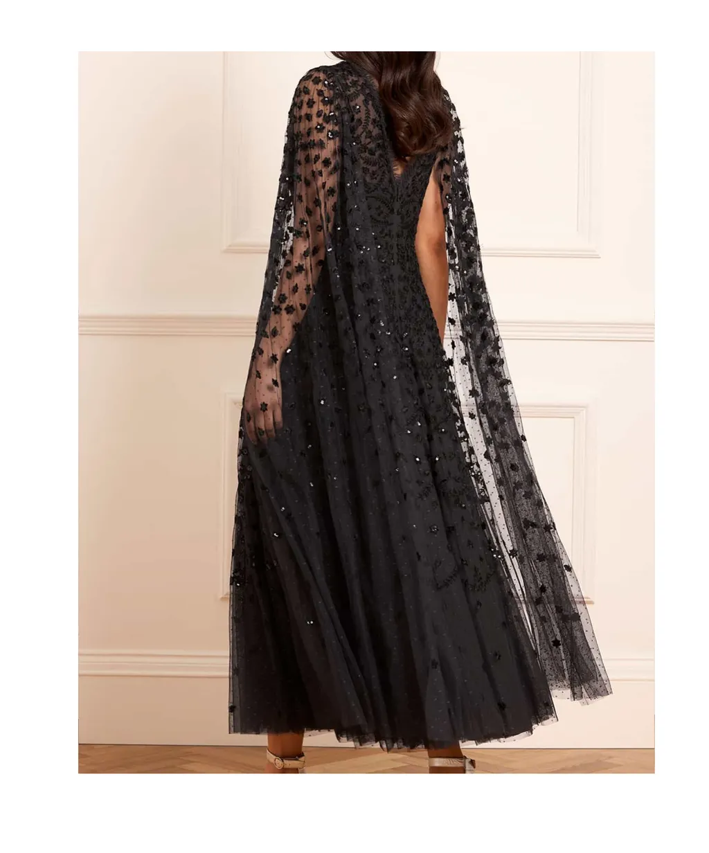 Embroidered-Flowers Maxi Dress