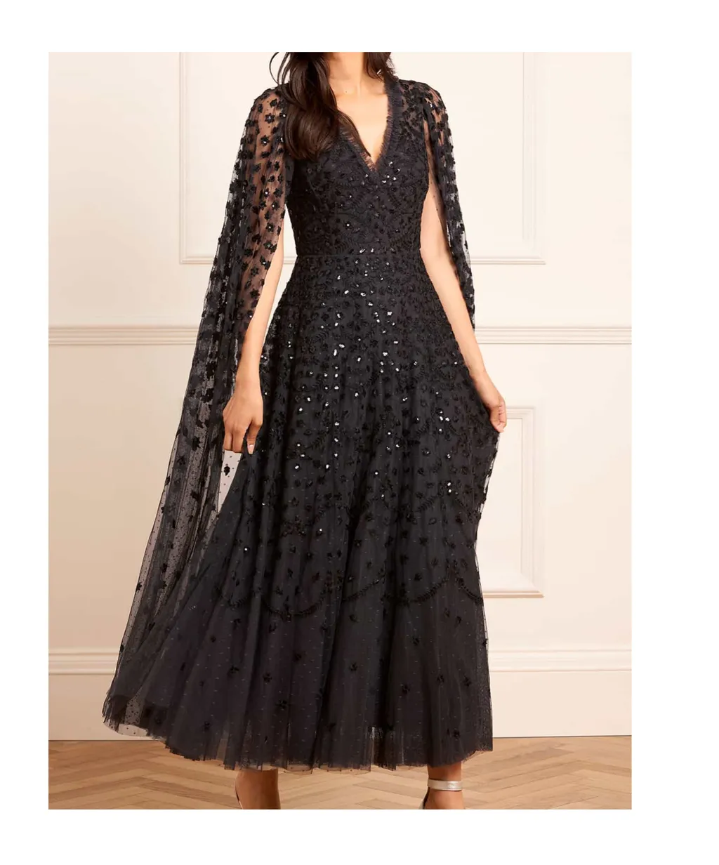 Embroidered-Flowers Maxi Dress