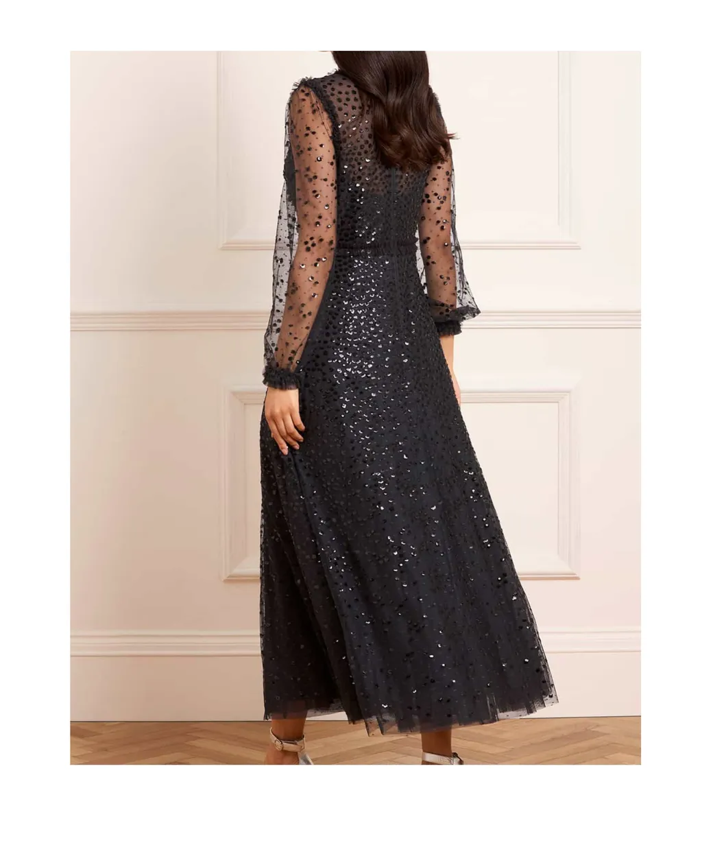 Dappled Sequin Long Sleeve Ankle Gown