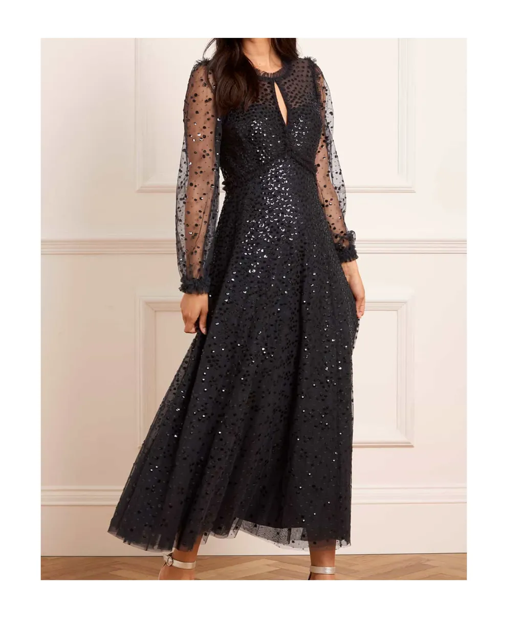 Dappled Sequin Long Sleeve Ankle Gown