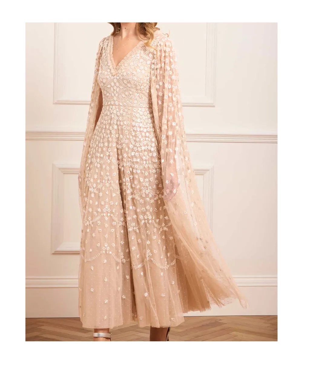 Clover Cape Sleeve Ankle Gown