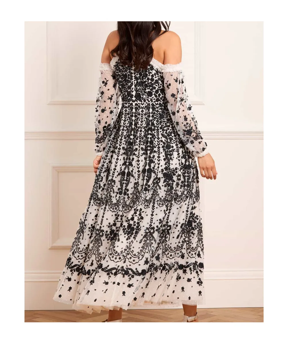 Embroidered-Flowers Maxi Dress