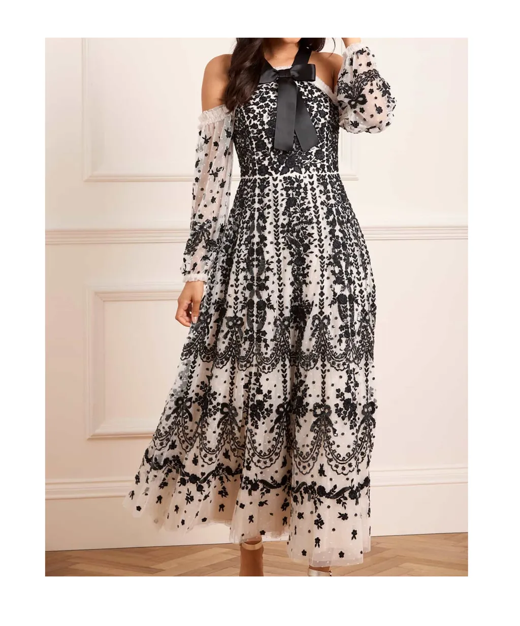 Embroidered-Flowers Maxi Dress