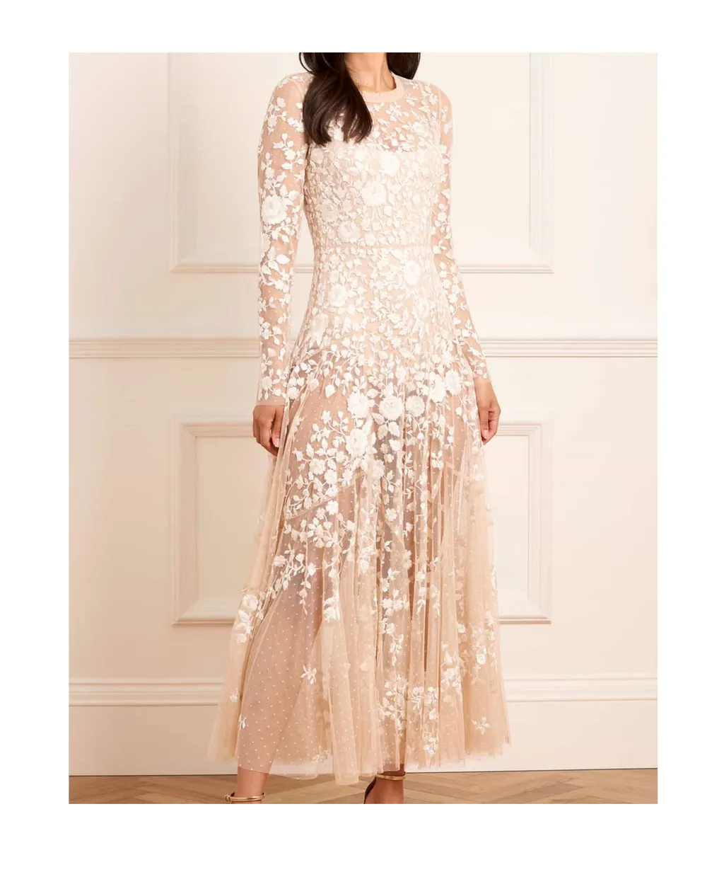Embroidered-Flowers Maxi Dress