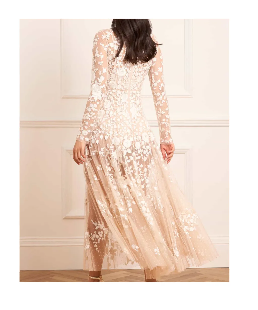 Embroidered-Flowers Maxi Dress
