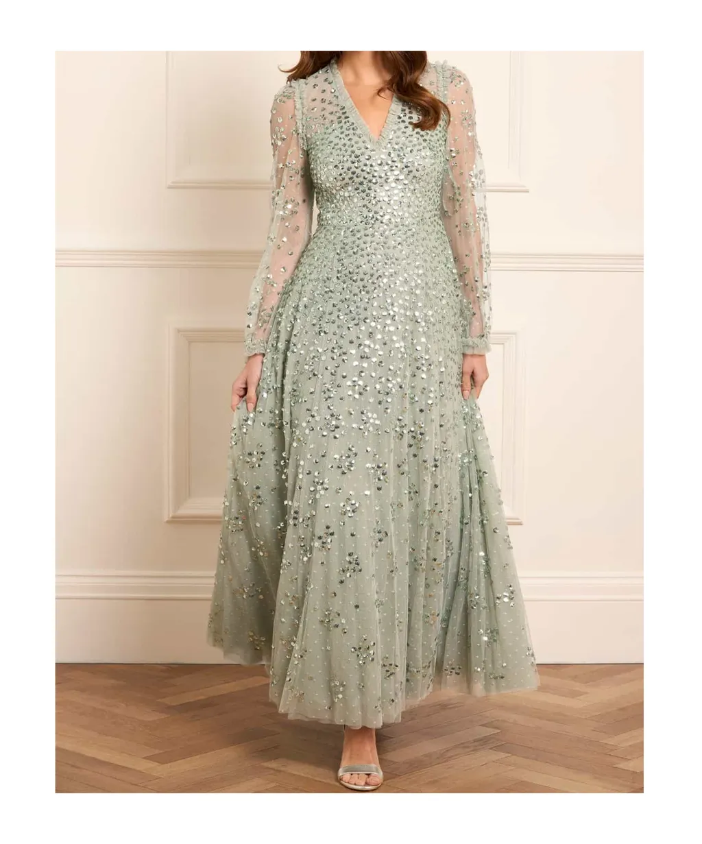 Leila Dot V-Neck Ankle Gown