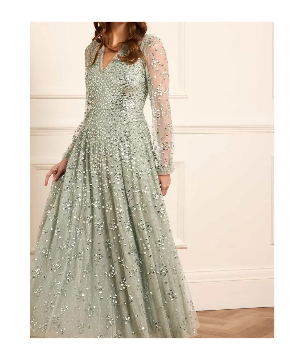 Leila Dot V-Neck Ankle Gown