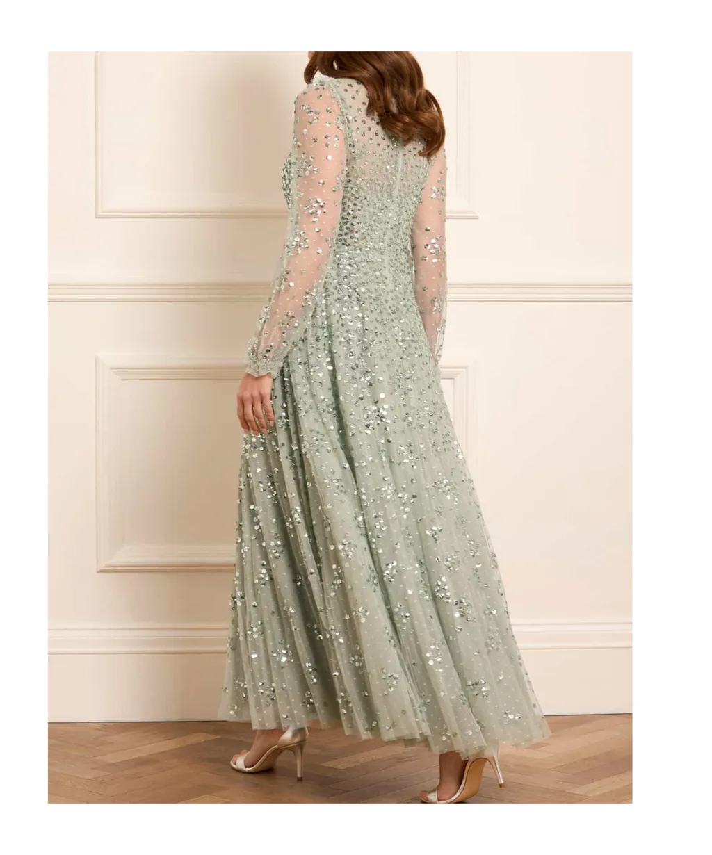 Leila Dot V-Neck Ankle Gown