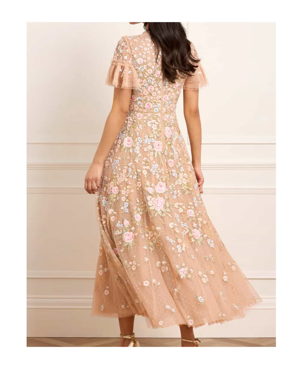 Antoinettes Embroidered-Sequins Ruffled Midi Dress