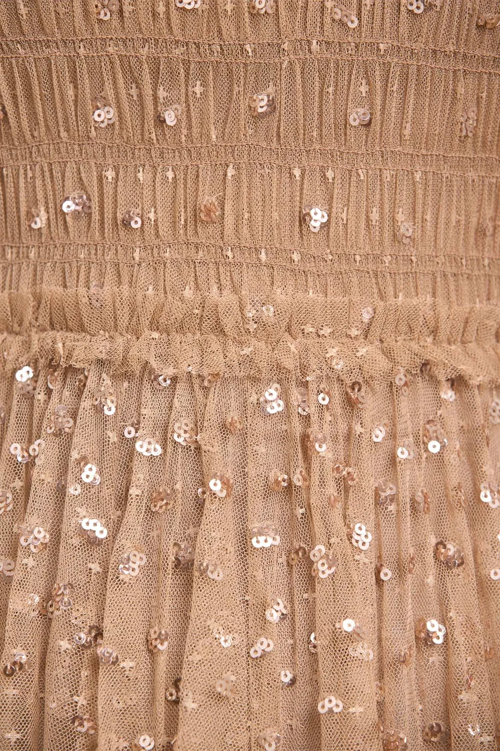 Sequin-Embellished Smocked Midi Dress